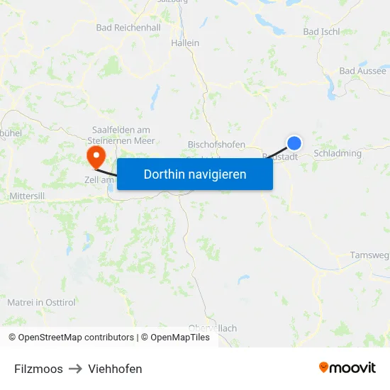 Filzmoos to Viehhofen map