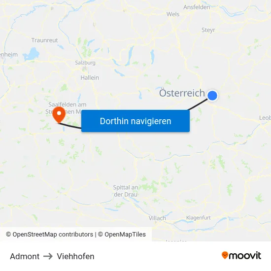 Admont to Viehhofen map