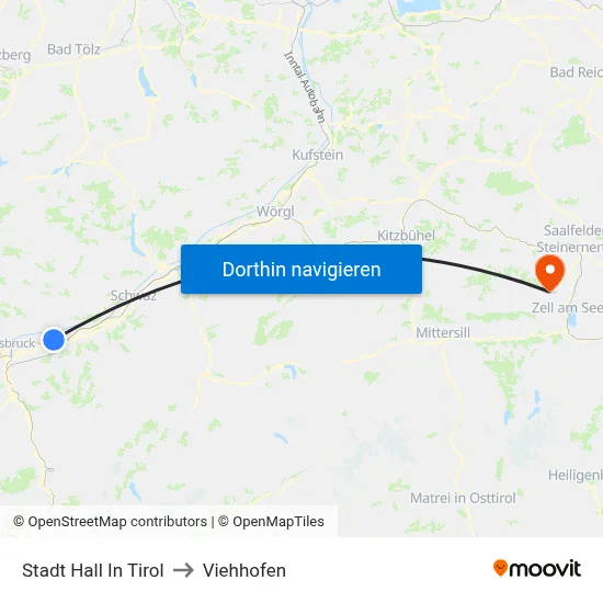 Stadt Hall In Tirol to Viehhofen map