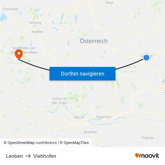 Leoben to Viehhofen map