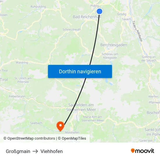 Großgmain to Viehhofen map