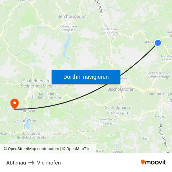 Abtenau to Viehhofen map