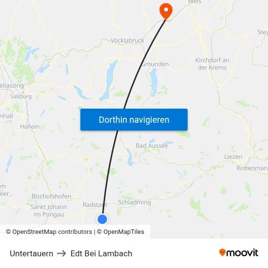 Untertauern to Edt Bei Lambach map