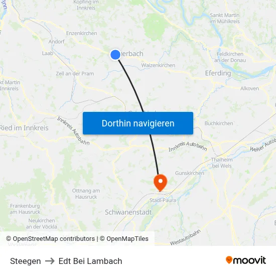 Steegen to Edt Bei Lambach map