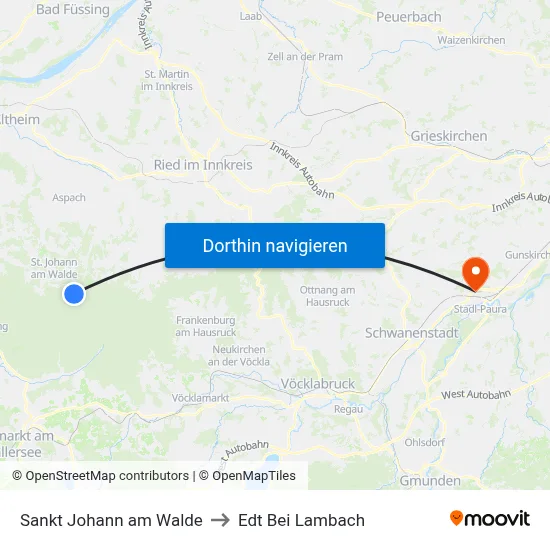 Sankt Johann am Walde to Edt Bei Lambach map