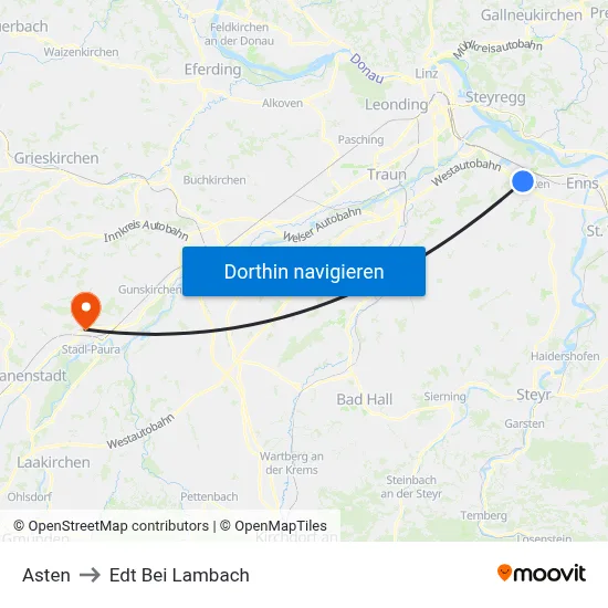 Asten to Edt Bei Lambach map
