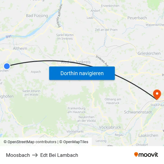 Moosbach to Edt Bei Lambach map