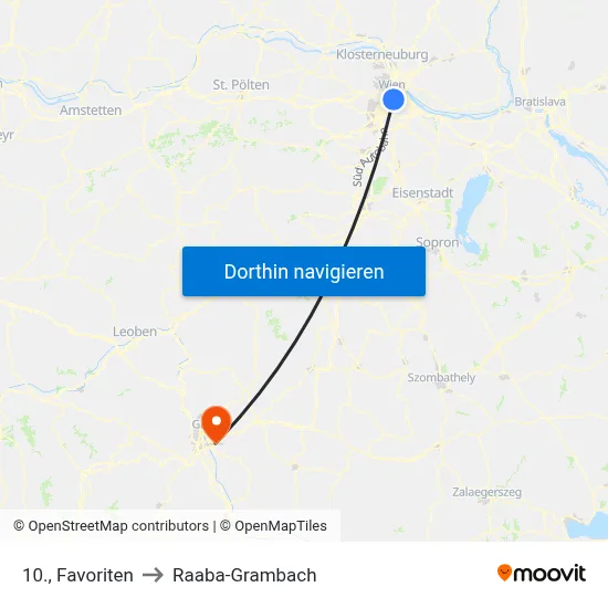 10., Favoriten to Raaba-Grambach map