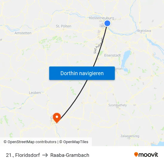 21., Floridsdorf to Raaba-Grambach map