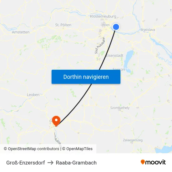 Groß-Enzersdorf to Raaba-Grambach map