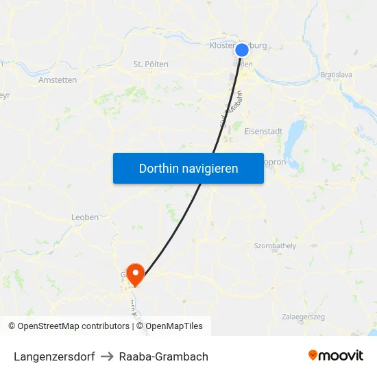 Langenzersdorf to Raaba-Grambach map