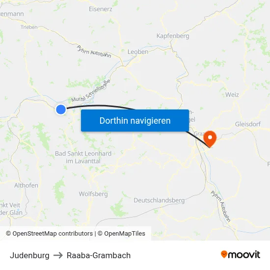 Judenburg to Raaba-Grambach map