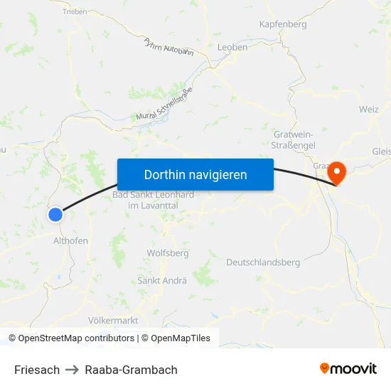 Friesach to Raaba-Grambach map