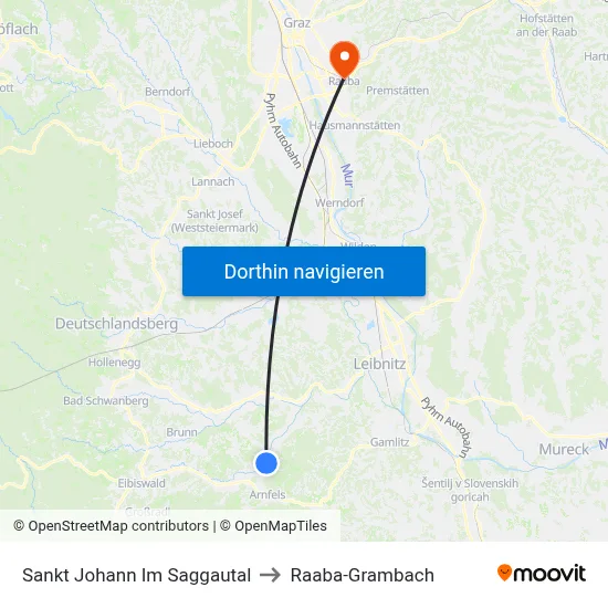 Sankt Johann Im Saggautal to Raaba-Grambach map