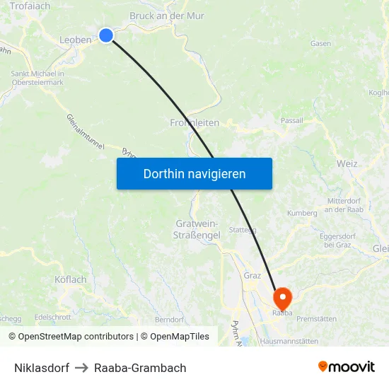 Niklasdorf to Raaba-Grambach map