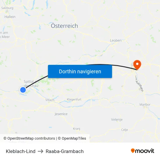 Kleblach-Lind to Raaba-Grambach map