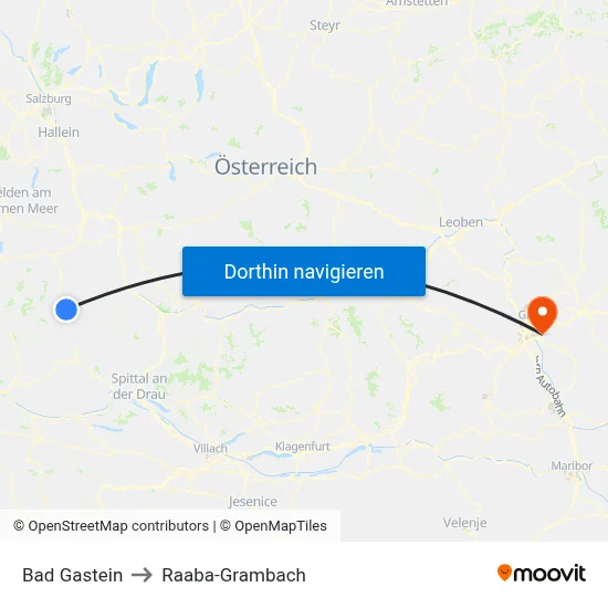Bad Gastein to Raaba-Grambach map