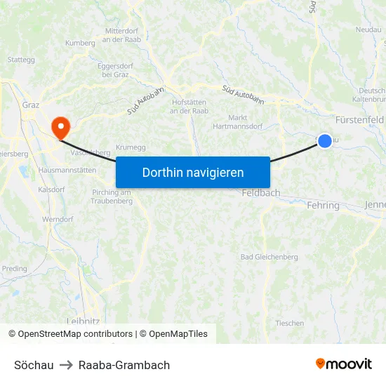 Söchau to Raaba-Grambach map