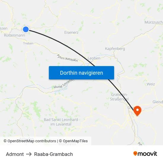 Admont to Raaba-Grambach map