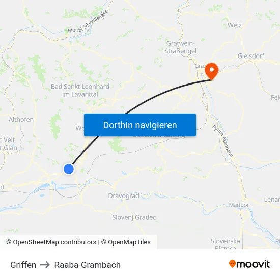 Griffen to Raaba-Grambach map