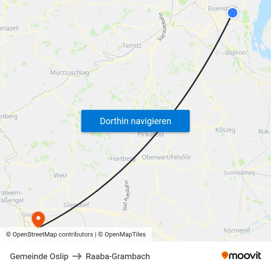 Gemeinde Oslip to Raaba-Grambach map