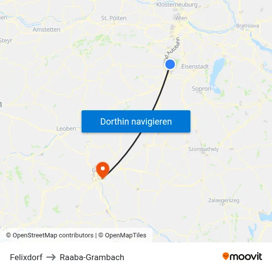 Felixdorf to Raaba-Grambach map