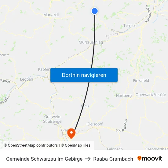 Gemeinde Schwarzau Im Gebirge to Raaba-Grambach map