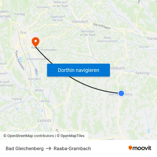 Bad Gleichenberg to Raaba-Grambach map