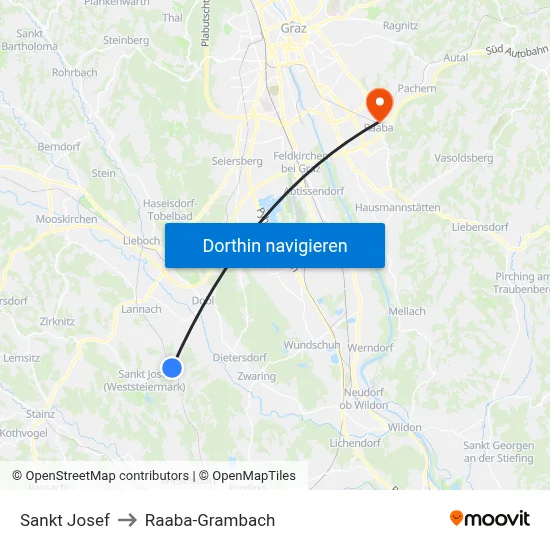 Sankt Josef to Raaba-Grambach map