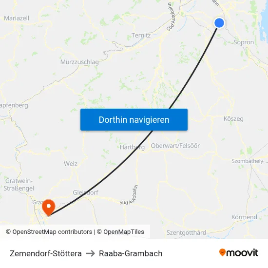 Zemendorf-Stöttera to Raaba-Grambach map