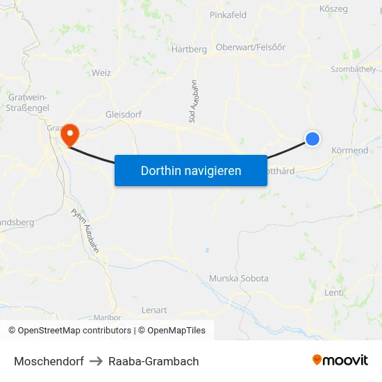 Moschendorf to Raaba-Grambach map