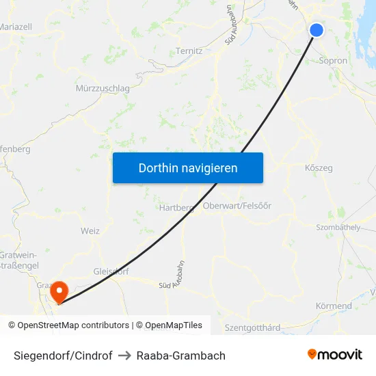 Siegendorf/Cindrof to Raaba-Grambach map