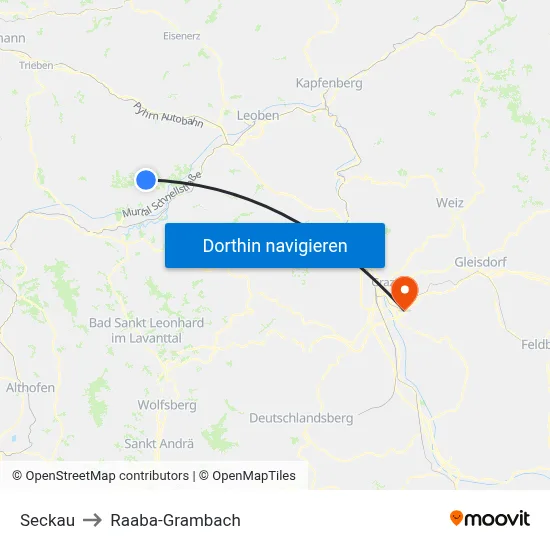 Seckau to Raaba-Grambach map