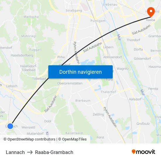 Lannach to Raaba-Grambach map