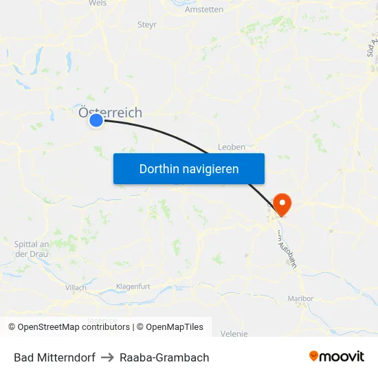 Bad Mitterndorf to Raaba-Grambach map