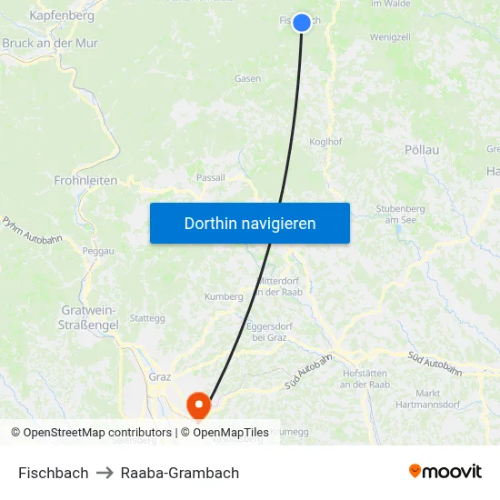 Fischbach to Raaba-Grambach map