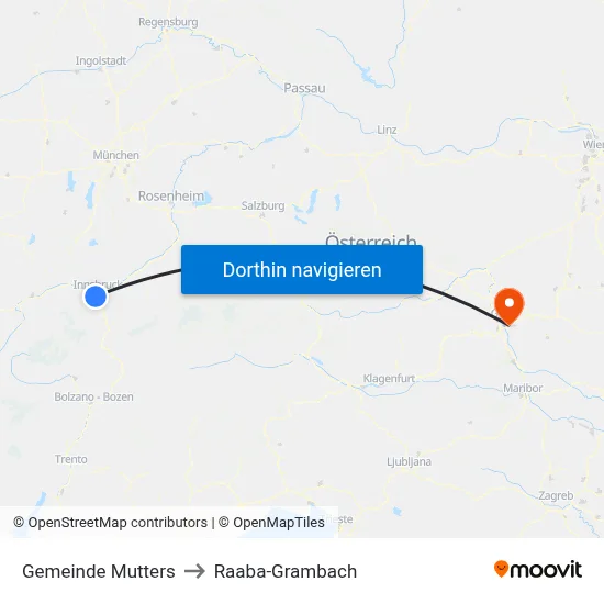 Gemeinde Mutters to Raaba-Grambach map