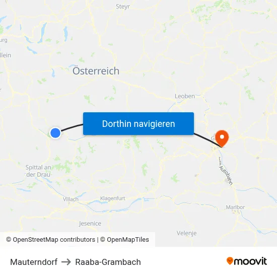 Mauterndorf to Raaba-Grambach map