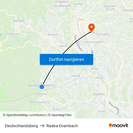 Deutschlandsberg to Raaba-Grambach map
