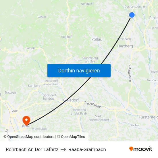 Rohrbach An Der Lafnitz to Raaba-Grambach map