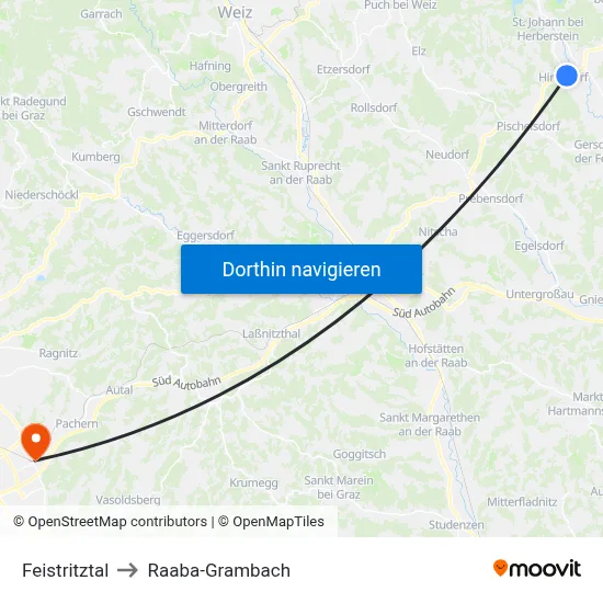 Feistritztal to Raaba-Grambach map