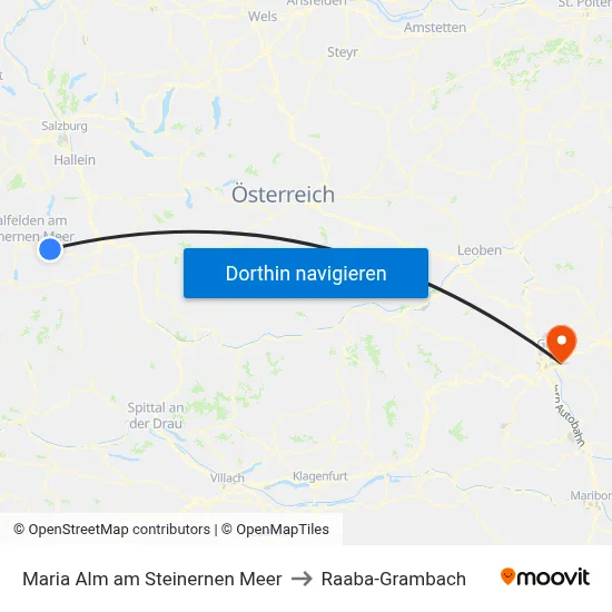 Maria Alm am Steinernen Meer to Raaba-Grambach map