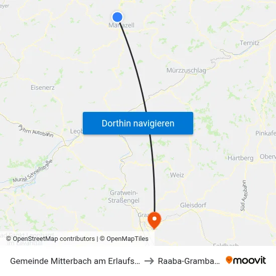 Gemeinde Mitterbach am Erlaufsee to Raaba-Grambach map