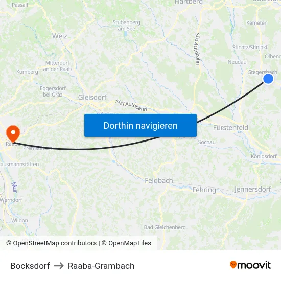 Bocksdorf to Raaba-Grambach map
