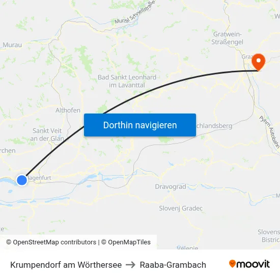 Krumpendorf am Wörthersee to Raaba-Grambach map