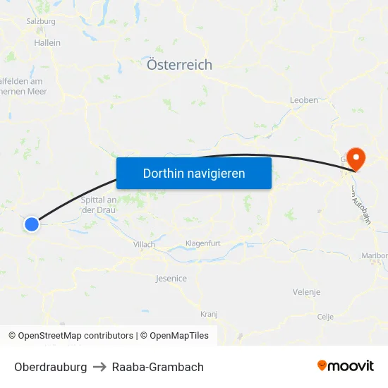 Oberdrauburg to Raaba-Grambach map