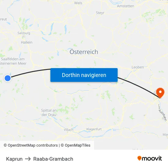 Kaprun to Raaba-Grambach map