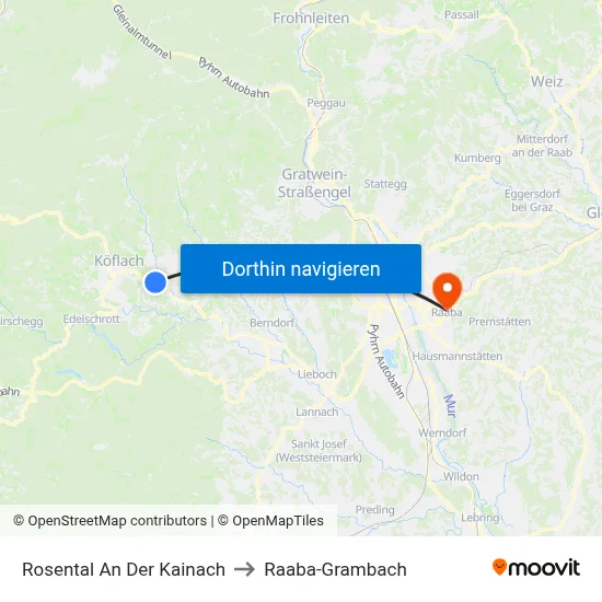 Rosental An Der Kainach to Raaba-Grambach map