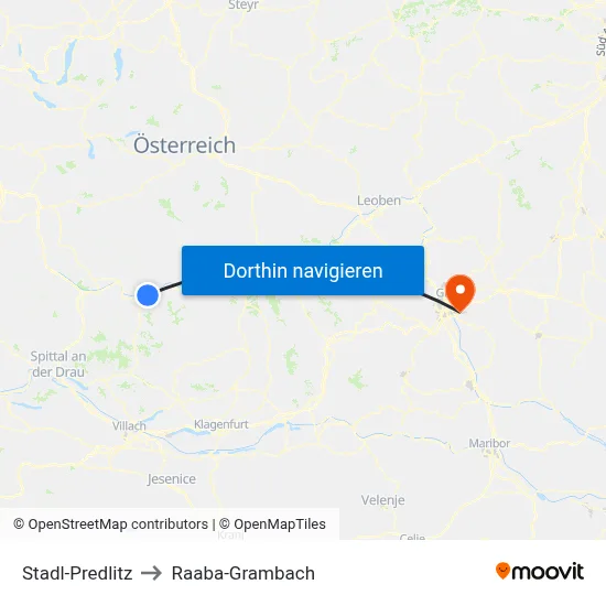 Stadl-Predlitz to Raaba-Grambach map