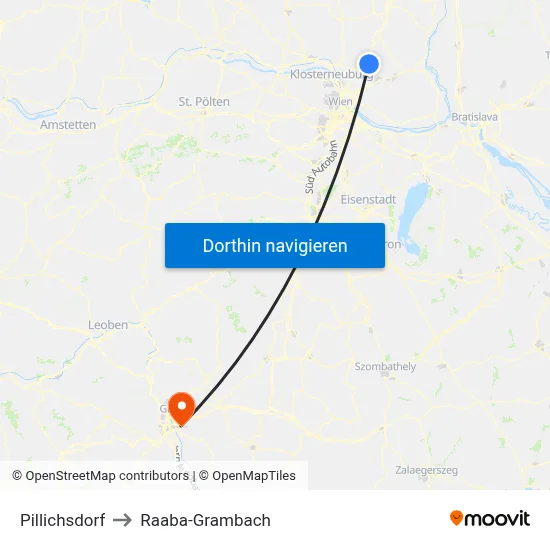 Pillichsdorf to Raaba-Grambach map